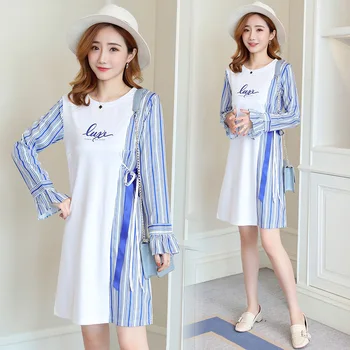 

Autumn Clothing New Style Korean-style Long Sleeve Stripes Splicing Dress Nursing Nursing Clothes