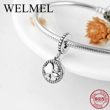 

2018 Fashion heart shape 925 Sterling Silver Lucky Clover CZ Fine Pendants Fit Original European Charm Bracelet Jewelry making
