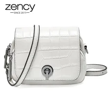 Zency, новая мода, верхний слой, яловая кожа, женская сумка на плечо, узор «крокодиловая кожа», маленькая круглая сумка-мессенджер, белый, черный