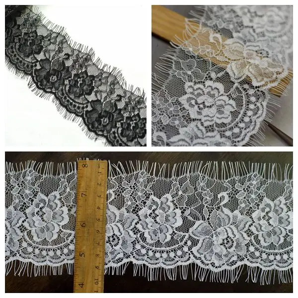 

6 meters/lot White black Embroidered eyelash Lace Fabric Trim Ribbon Wedding Decoration Craft DIY Garment Sewing Accessories