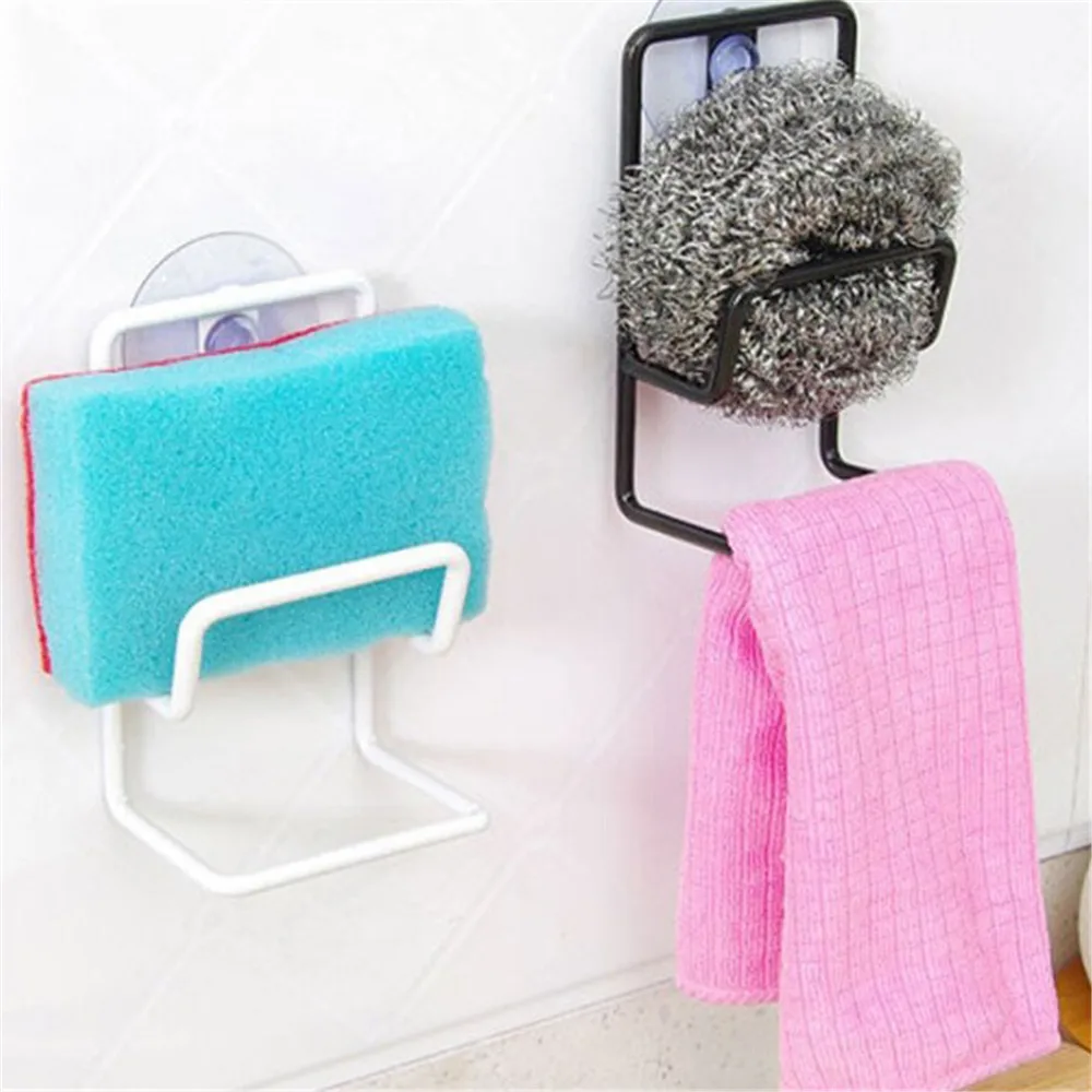 

Home Practical Kitchen Bathroom Organizer Rack Sink Sponge Draining Towel Soap Storage Holder Wall Mounted with Suction Cup