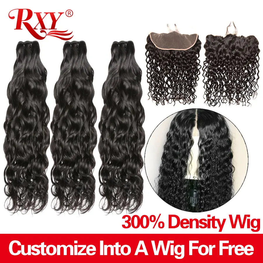 

RXY 300 Density Free Customized 13x4 Lace Frontal Wigs By Remy Brazilian Water Wave Human Hair Bundles With Frontal Closure Wig