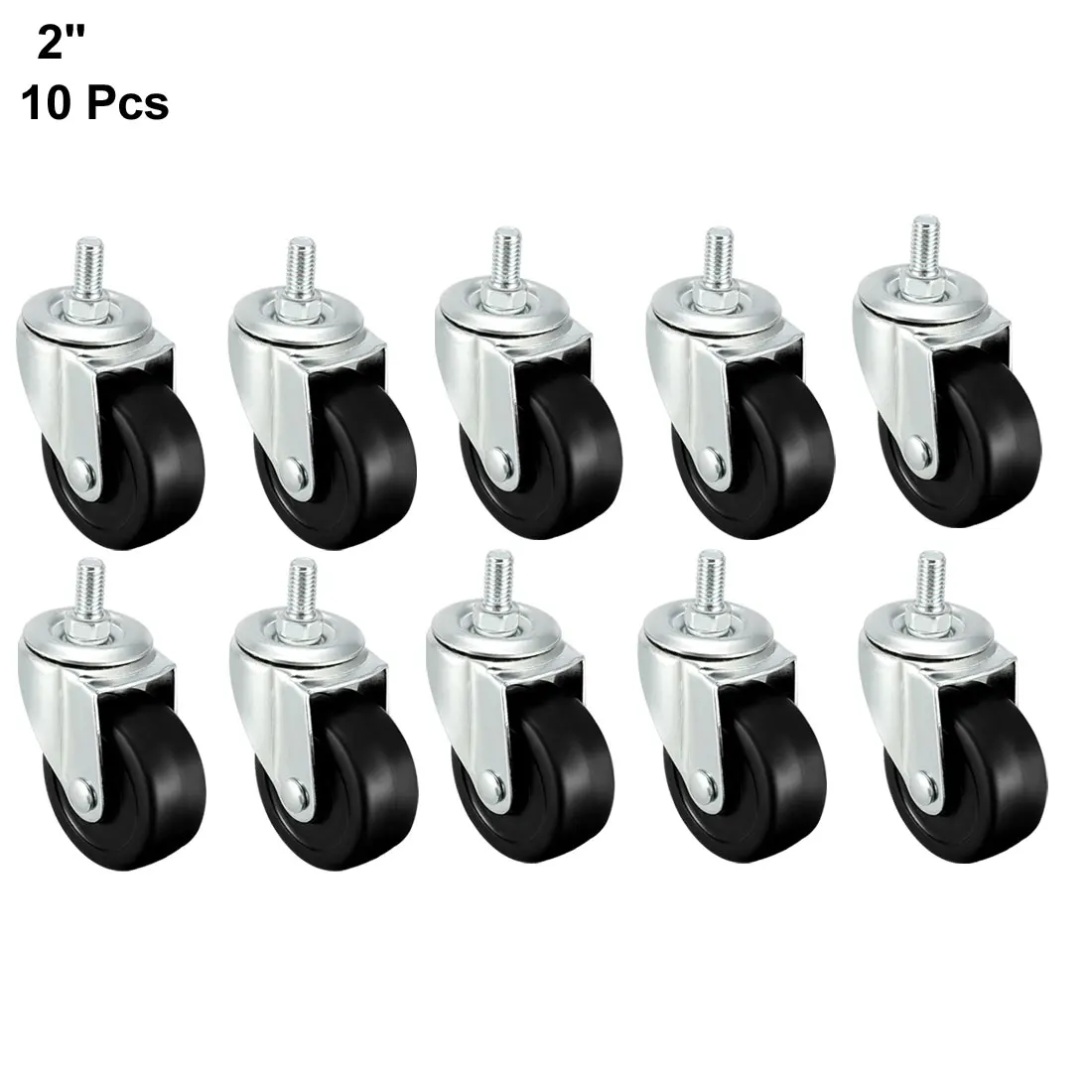 uxcell 10 Pcs Swivel Casters 2 Inch Solid Rubber M8 x 15mm Screw Threaded Caster Wheels Black | Обустройство дома