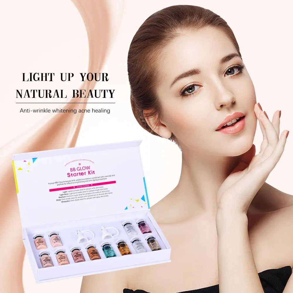 

Korean Makeup BB GLOW Ampoule Meso Whitening Serum Starter Kit Mix Shades Brightening Foundation Acne Healing Treatment Cream