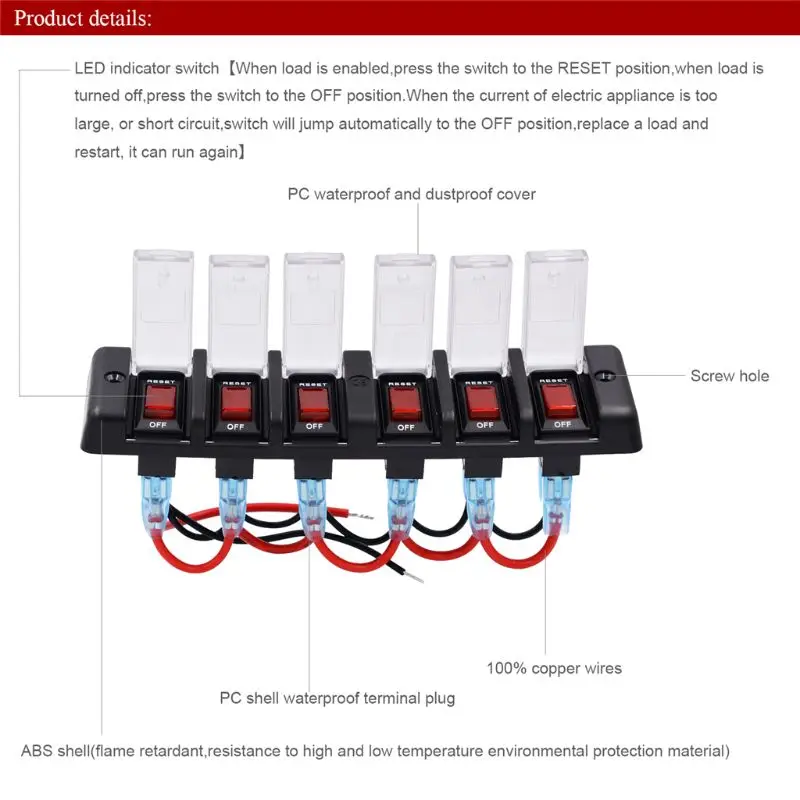 6 банд 12 в высокое качество водонепроницаемый и пылезащитный кулисный переключатель панели автоматические выключатели для автомобиля RV Морской лодки Универсальный