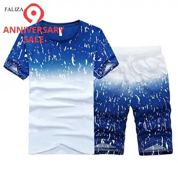 

FALIZA 2018 New Sportsuit Men's Summer Shirts and Short Fashion Men's Sets Breathable Tracksuit Men Casual Brand Tee Shirts,S106