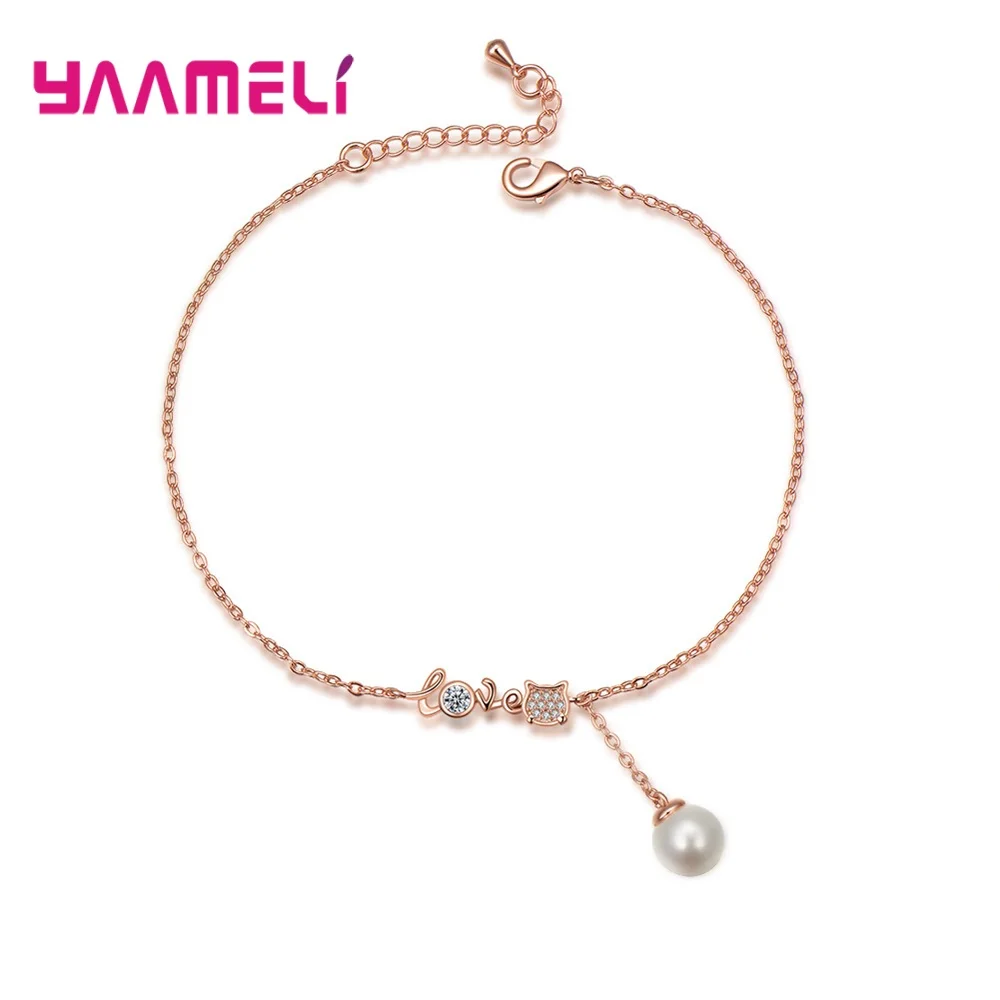 Лидер продаж, жемчужные браслеты для женщин, настоящая 925 пробы, серебряная цепочка, браслеты с милым котом, буквами, сердечками, кубическим цирконием, ювелирные изделия