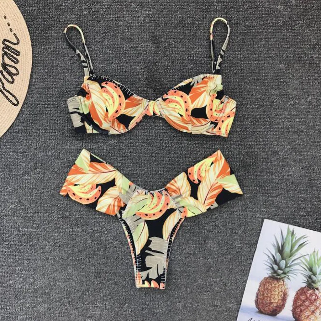 JAYCOSIN Swimwear Women's Cute Banana Print Split Swimsuit Set Beach Bathing Party Waist Exquisite Camisole Summer Bikini L |