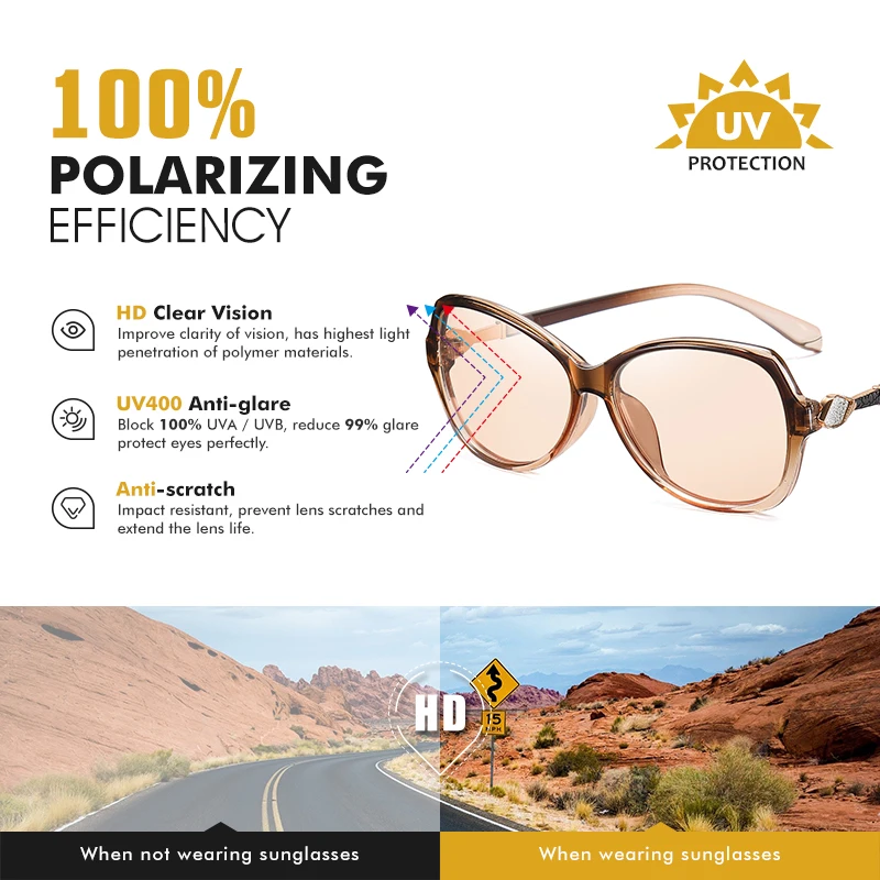 LIOUMO Classic Photochromic Sunglasses Women Polarized Travel Sun
