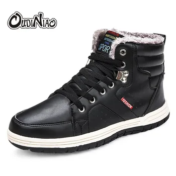 

OUDINIAO Warm Ankle Snow Winter Boots Men Plush Warm Winter Men Shoes Round Toe Snow Winter Shoes Men