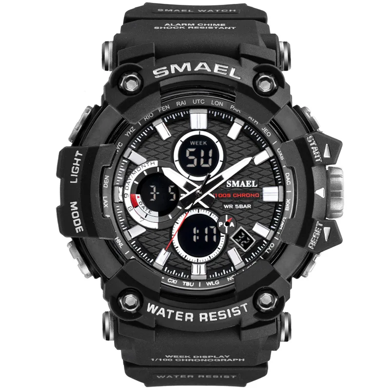 SMAEL 1802 Sports Men's Watches Top Brand Luxury Military Quartz Watch Men Waterproof Shock Male Digital Clock Relogio Masculino - Цвет: Black White