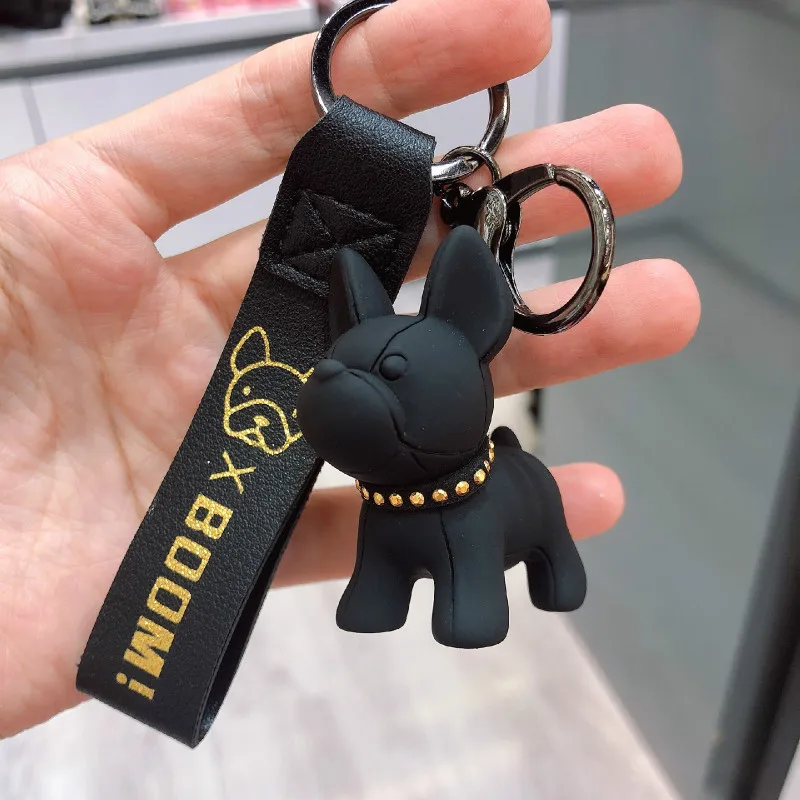 Backpack French-Bulldog-Keychain Christmas-Gifts Ornaments Hand-Strap Car-Key-Pendant