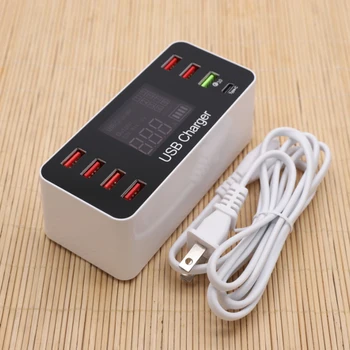 

40W 8-Port Desktop Charging Station Hub Multiple USB Charger with Quick Charge 3.0 USB Port Type C Port and LCD Display Travel