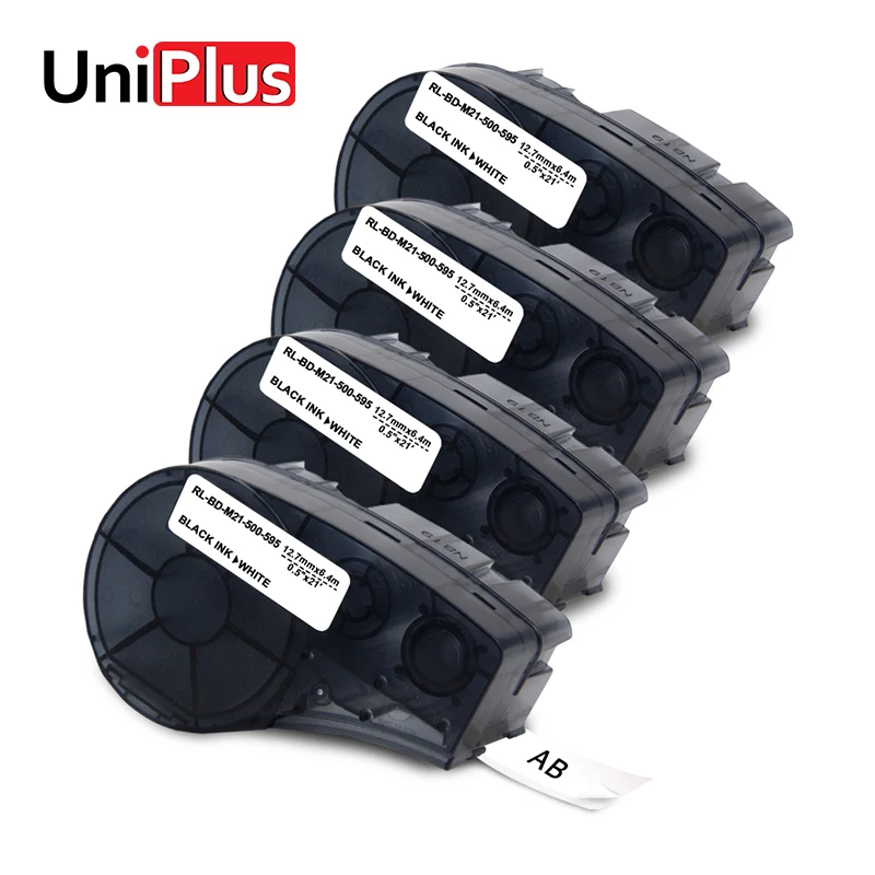 

UniPlus 4PCS Ribbon Printer M21-500-595-WT Vinyl Label Maker 12mm for Brady bmp21-plus idpal labpal Label Printer Typewriter
