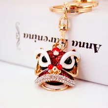 Креативный китайский стиль с инкрустацией стразами масло падение ремесло небольшие подарки Лев брелок с изображением танца металлический кулон Лев головной ключ цепь