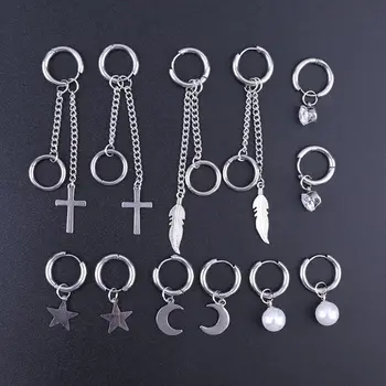 

Women Men Light Small Hoop Earrings with Pendant Personality Punk Cool 2020 Color Stainless Steel Earring Jewelry 50PE