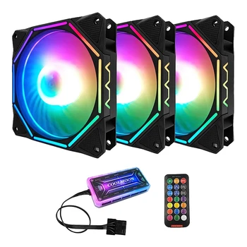 

Coolmoon Rgb Computer Case Fan 12Cm Silent Polygon Inner and Outer Light+Standard Controller Computer Cooling Fan Cpu Fan(3 Pcs)