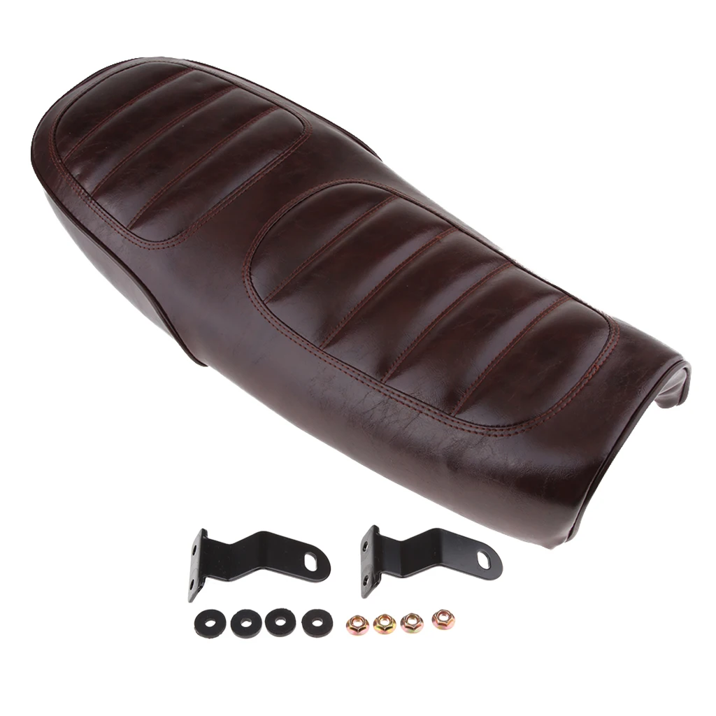 Motorcycle Cafe Racer Seat - Universal Flat Brat Vintage Saddle Seat, with Mounting Brackets