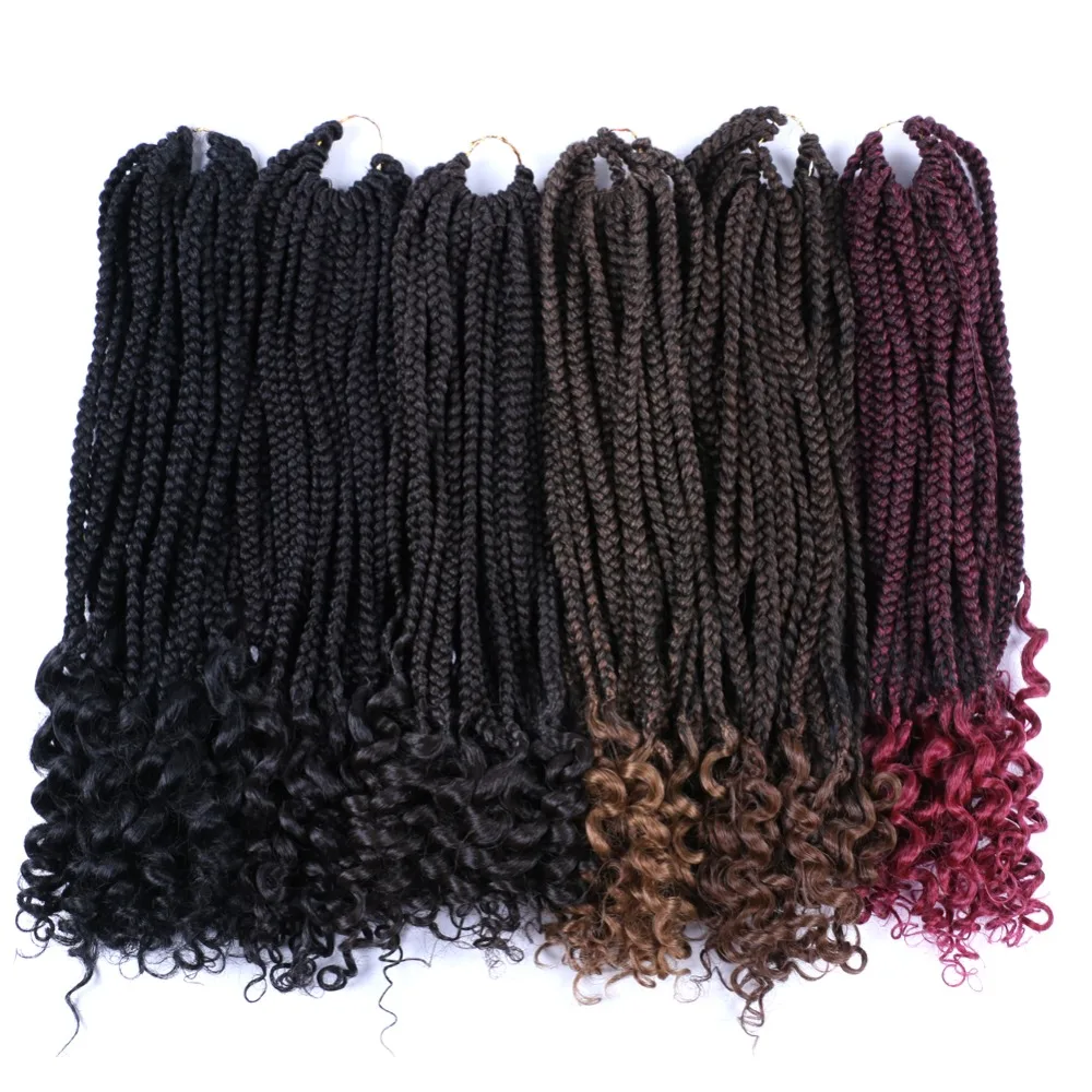 Mtmei Hair 18“ Box Braiding hair with Curly Ends Goddess Box Braids Hair Extentions Senegalese Braids Ombre Box Braiding hair