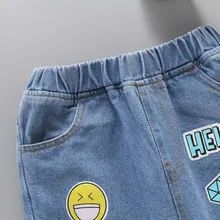 Детская одежда; джинсы для девочек; Новинка года; стильная осенняя одежда в Корейском стиле; детские длинные брюки с принтом смайлика