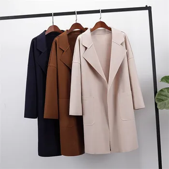 

2019 New Winter coat women Big Size Wool Coat Long Listing Lady Abrigos Loose Long Sleeve Jacket Winter Outerwear manteau femme