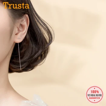 

Trustdavis Authentic 925 Sterling Silver Thin Line Chain Style Drop Earrings Jewelry For Women Wedding Fine Jewelry Gift DA463