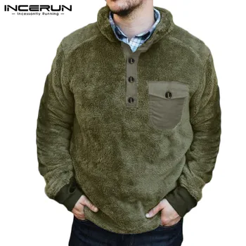 

INCERUN Winter Men Sweatshirt Casual Long Sleeve Button Faux Fleece Fluffy Pullovers Stand Collar Men Hoodies Streetwear S-5XL 7