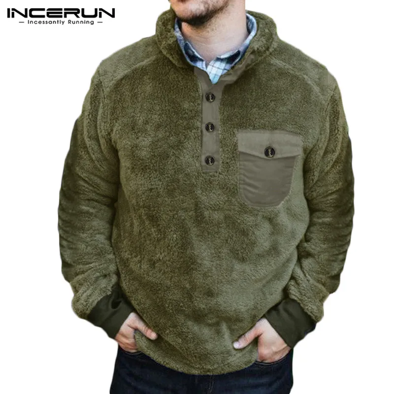 INCERUN Winter Men Sweatshirt Casual Long Sleeve Button Faux Fleece Fluffy Pullovers Stand Collar Men Hoodies Streetwear S-5XL 7 INCERUN Winter Men Sweatshirt Casual Long Sleeve Button Faux Fleece Fluffy Pullovers Stand Collar Men Hoodies Streetwear S-5XL 7