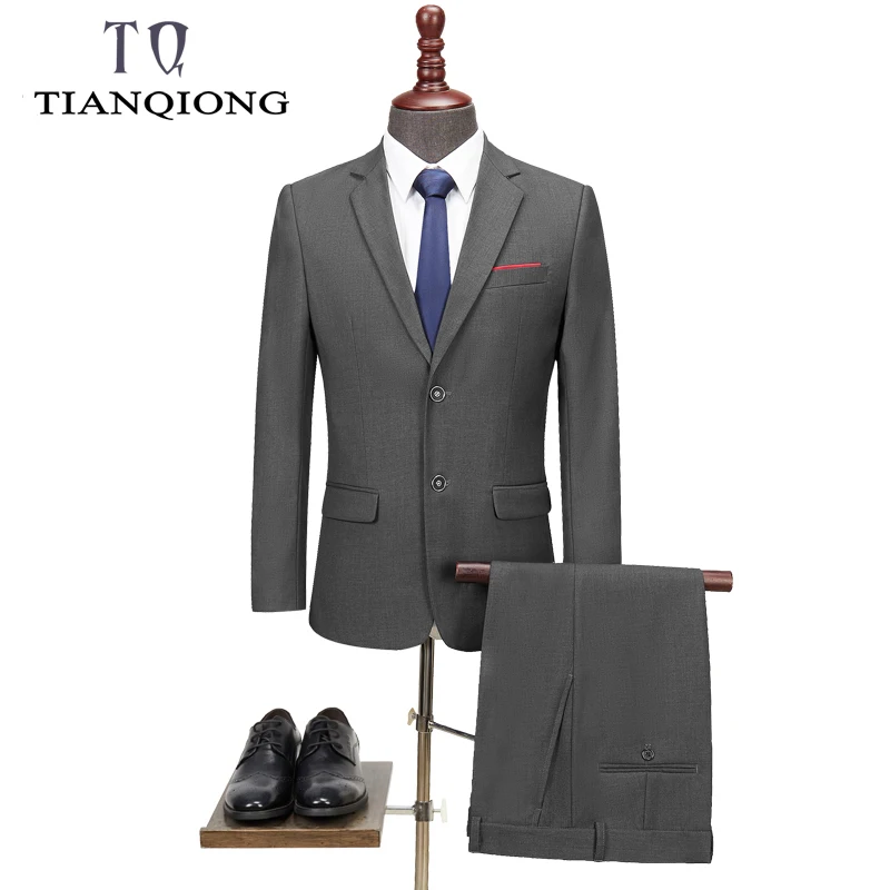 TIAN QIONG New Men 's Suit Two -piece Black Navy Suits Men 2019 Brand Slim Fit Groom Wedding Suit Korean Jacket Pants Trousers