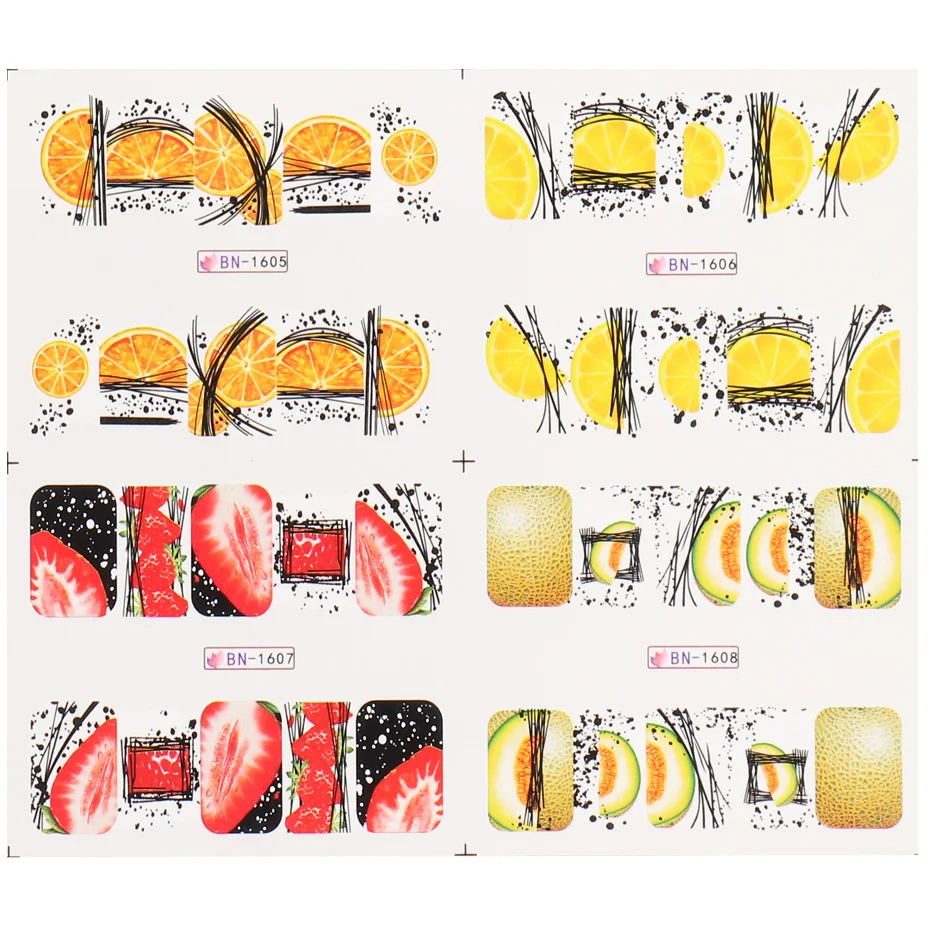 Watermark Slider Nail Sticker Strawberry Lemon Orange Summer Fruit Decal Nail Art Decoration Full Foils (2)