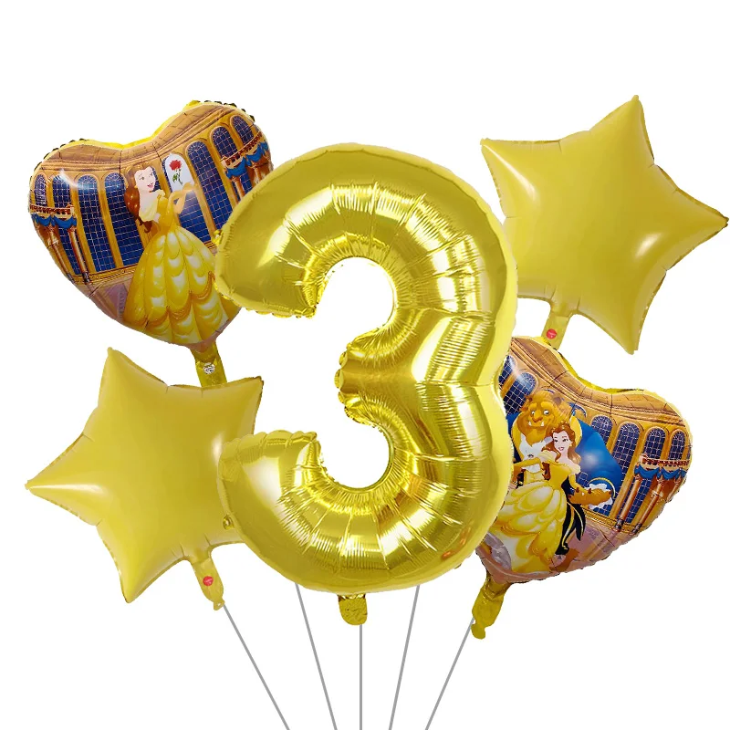 5 шт красота и чудовище шары-цифры воздушный шар Принцесса Девочка День Рождения украшения игрушка-воздушный шар поставки Золотой воздушный шар