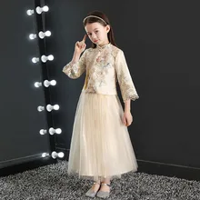 Китайско-Стиль воздушное платье для девочки платье принцессы стиль; сезон осень-зима; Одежда для больших детей; детский Традиционный китайский торжественное платье год хост Costu