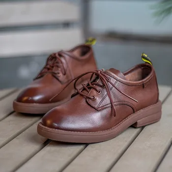 

Leather women shoes cowhide flat shoes 2020 spring new soft leather casual shoes lace up Loafers black Brown ladies shoes obuv