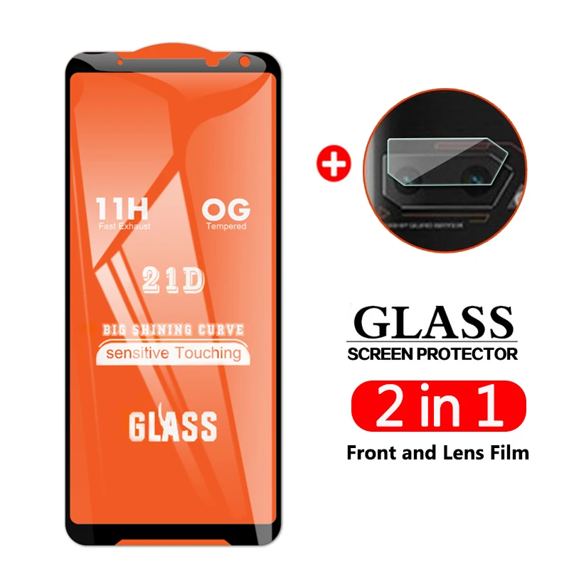 2 In 1 Obiettivo Della Fotocamera Posteriore Pellicola Di Schermo Di 9D 21D Protector Protezione In Vetro Temperato Per Asus Rog Del Telefono 2 Ii Zs6