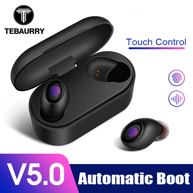 TEBAURRY Bluetooth наушники 5 0 TWS Беспроводная мини гарнитура с сенсорным управлением 3D