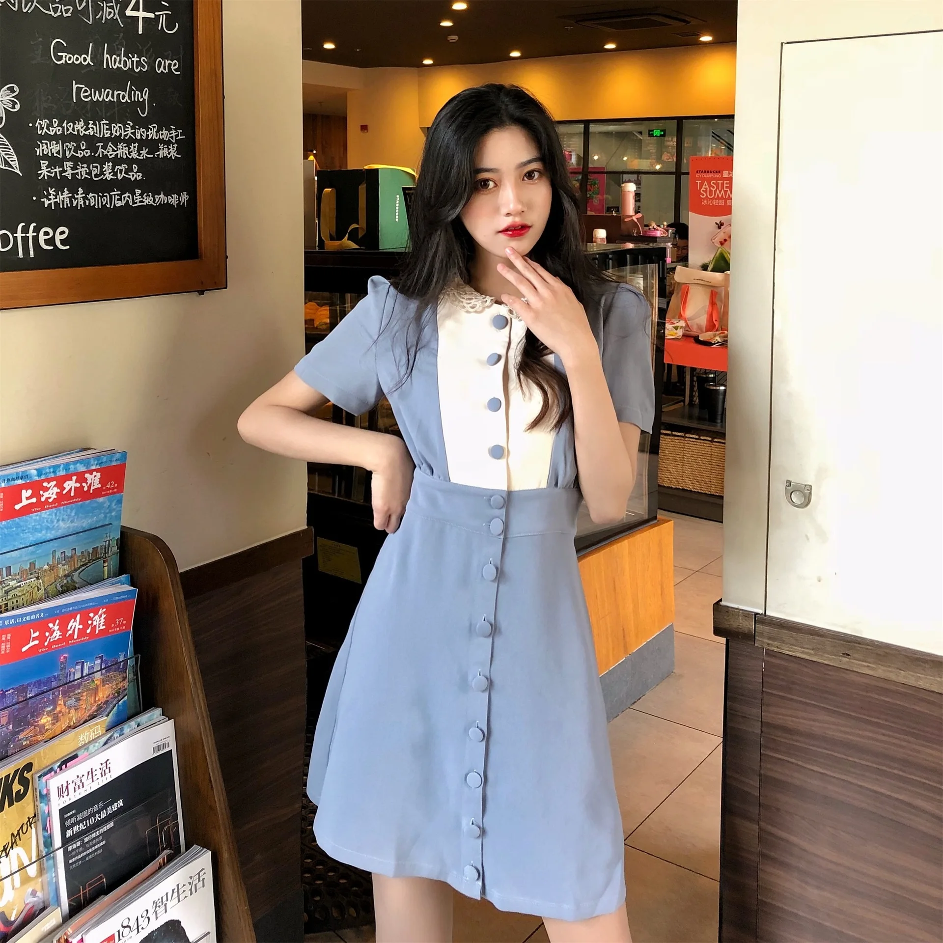 

Retro Hepburn Dress Elegant Slimming Mid-length High Waist Skirt Women's