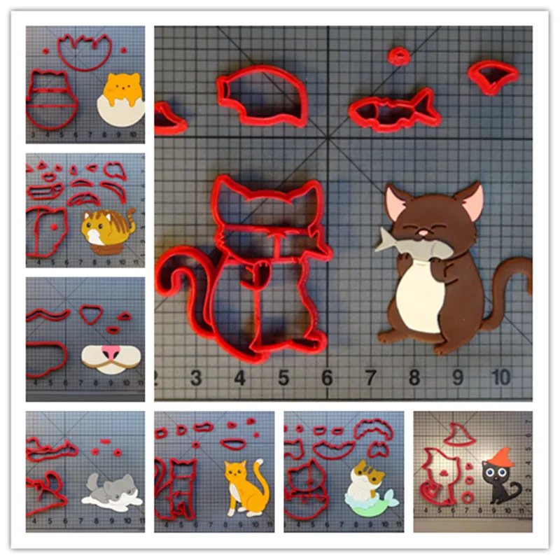 Hình Dáng Con Vật Purrmaid Mèo Trứng Chú Mèo Con Dễ Thương Mũi Ba Chân Hình Mèo 3D In Hình Nhựa Fondant Khuôn Cắt Cookie