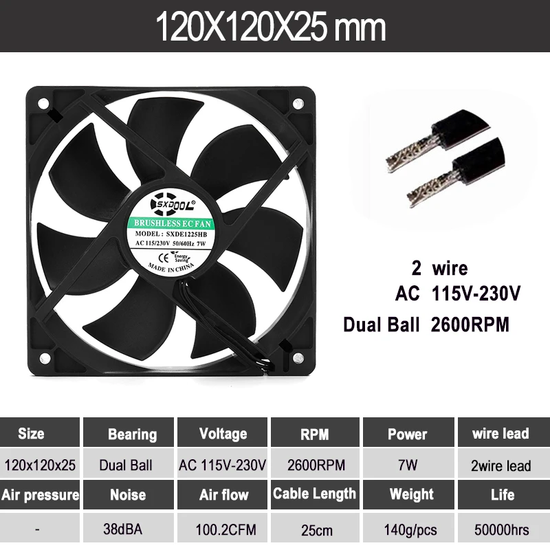 240V, 60mm, 70mm, 80mm, 92mm, 120mm, 172mm Tamanho Opcional