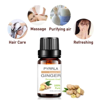 

Pyrrla 10ml Ginger Pure Essential Oils Hair Care Purifying Air For Aromatherapy Humidifier Massage Lemon Peppermint Aroma Oil