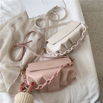 

Day clutch party purse with acrylic chains Dumpling shoulder bag women pillow messenger bag leather pouch totes handbag 2020 new