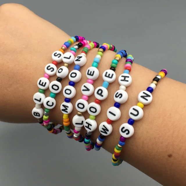 colorful seed beads charm letter bracelet