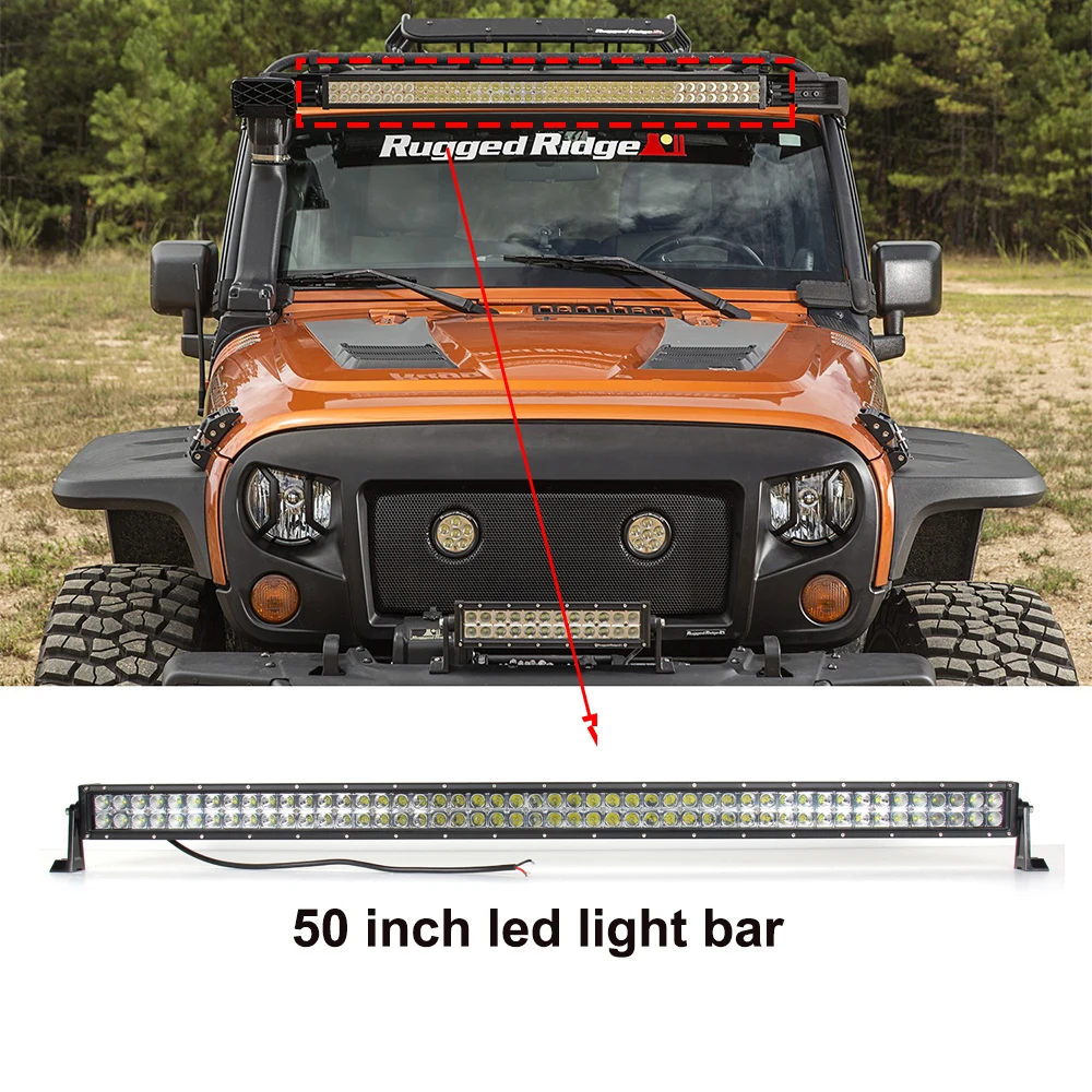

ECAHAYAKU 1x 50 Inch Led Light Bar curved COMBO 288W Dual Row Driving beam Off road for 4x4 SUV ATV 12V jeep boat trailer truck