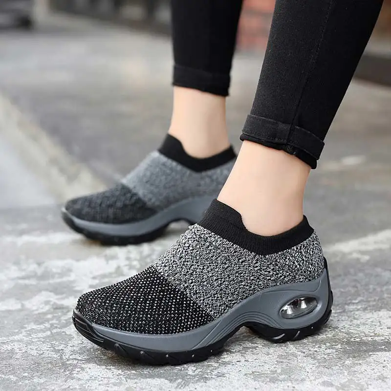 Cheap Sneakers women shoes 2019 new wedges slip on solid casual shoes woman tenis feminino breathable mesh women sneakers ladies shoes