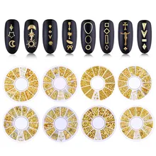 12 ячеек/колесо 3D Золотые украшения для ногтей металлические заклепки для ногтей украшения для ногтей DIY украшения для ногтей аксессуары для ногтей