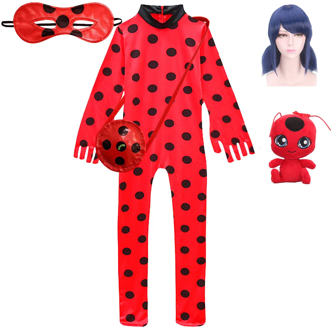 

Fantasia Kids Lady Bug Costumes Girls Child Spandex Ladybug Costume Jumpsuit Fancy Halloween Cosplay Marinette Wig