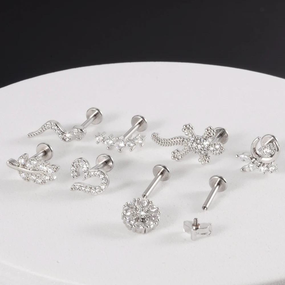 1pcs Surgical Steel Zircon Ear Stud Lip Ring Cartilage Helix Lobe Conch Piercing Jewelry
