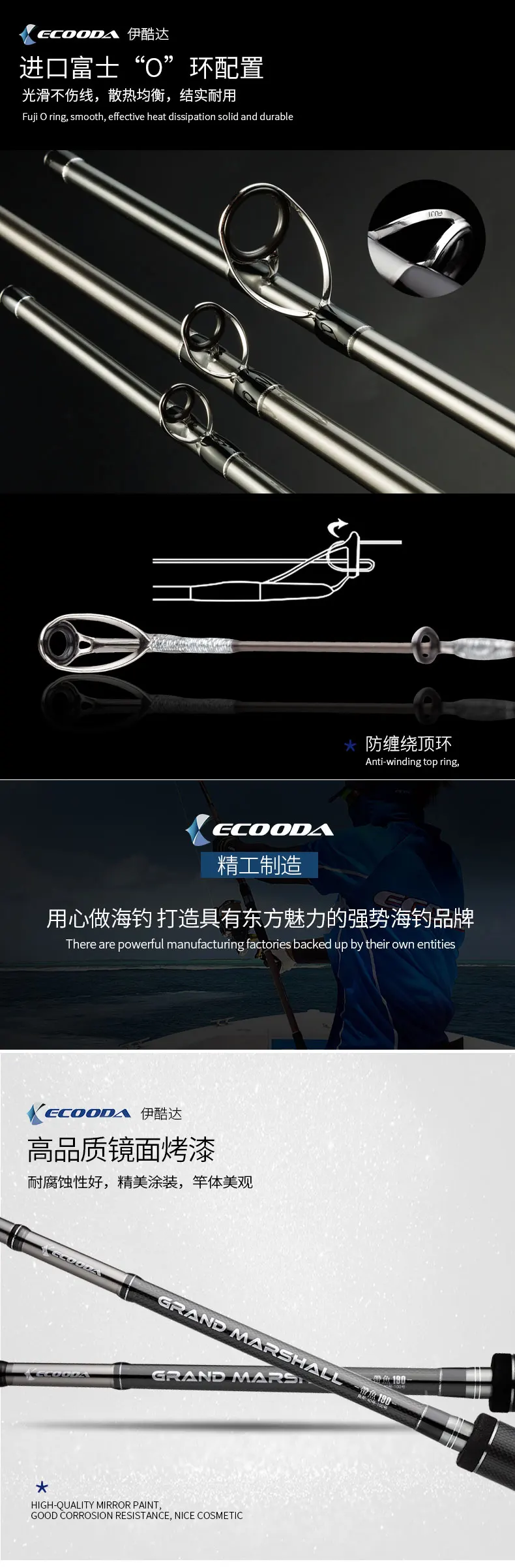 Ecooda нож удочка для рыболовной лодки 1,95 2,05 2,3 2,6 м 2 секции литья удочка Спиннинг японский Fuji руководство и катушка