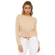 

Fall Sweaters For Women Short Lace-up Sweater Women Pullover Loose Solid Knitted Sweaters Womens Winter Sweaters Crop Sweater
