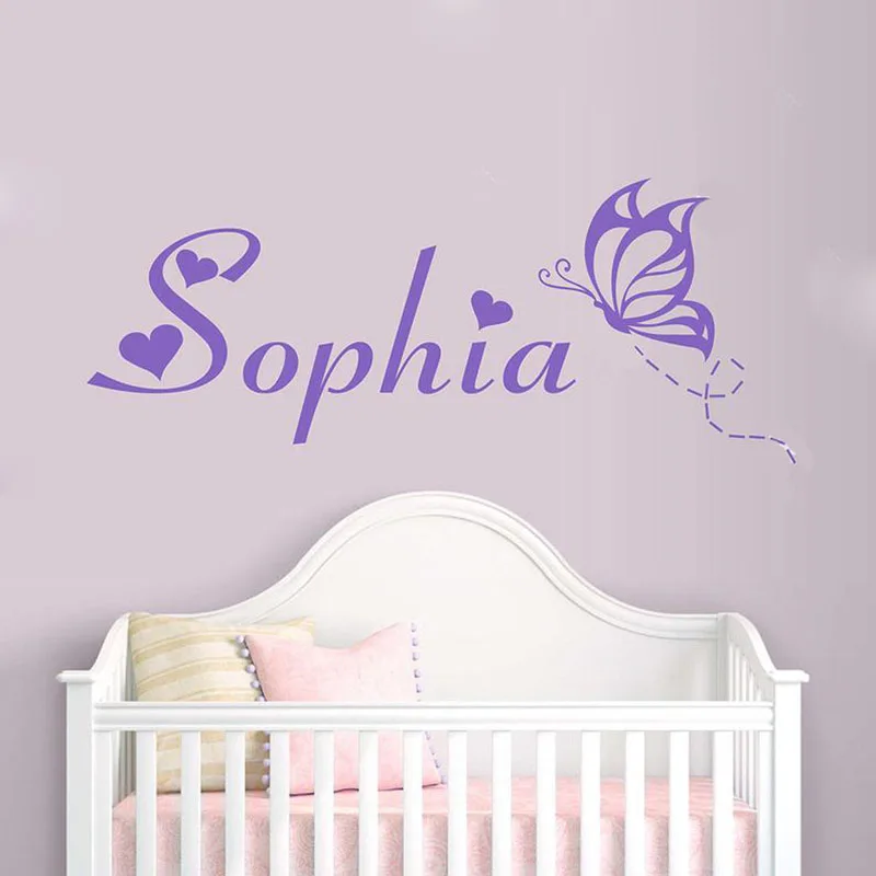 

Personalized Name with Butterfly Wall Sticker Monogram Nursery Vinyl Wall Decal for Children Girl Name Stickers Kids Room G735