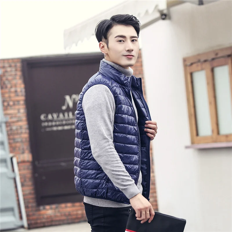 Men Vest Down Coat Sleeveless Ultra Light Male Jacket Gilet Lightweight Windproof Warm Waistcoat Portable Windproof Parka